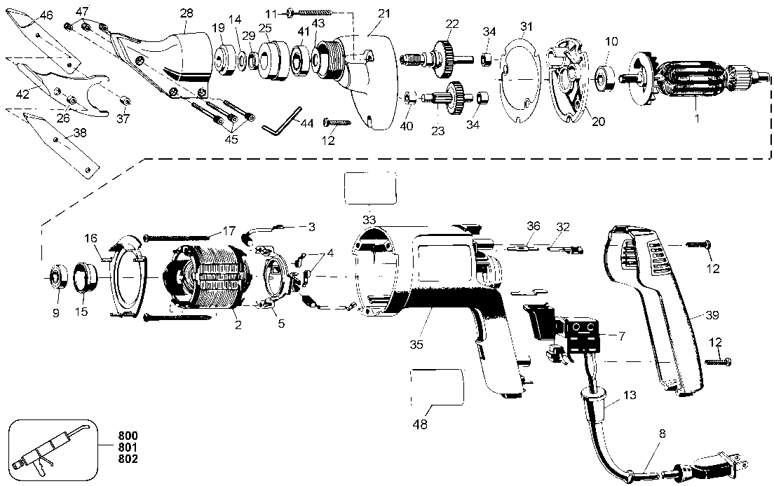 Default Diagram and Parts List for 3208-220 Type 100 Black and Decker Nibbler & Shears